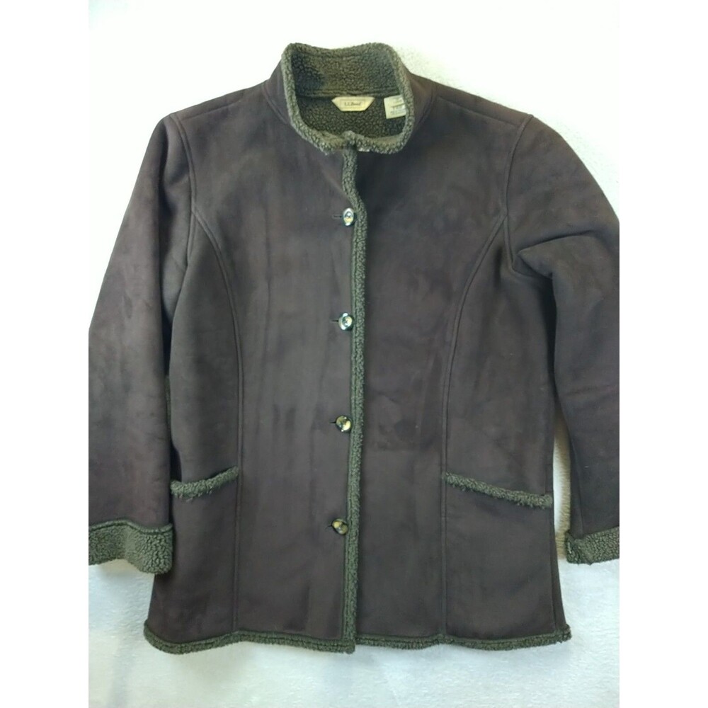 L.L. Bean Faux Suede Sherpa Lined Coat Women's Large Dark Brown Jacket
